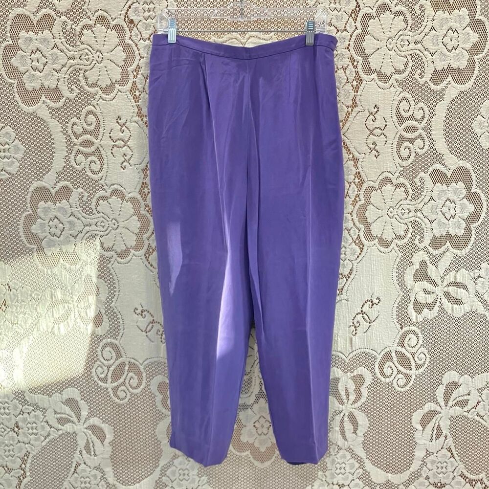 Vintage Josephine Chaus Purple 100% Silk Soft Suit Pants | Size 14